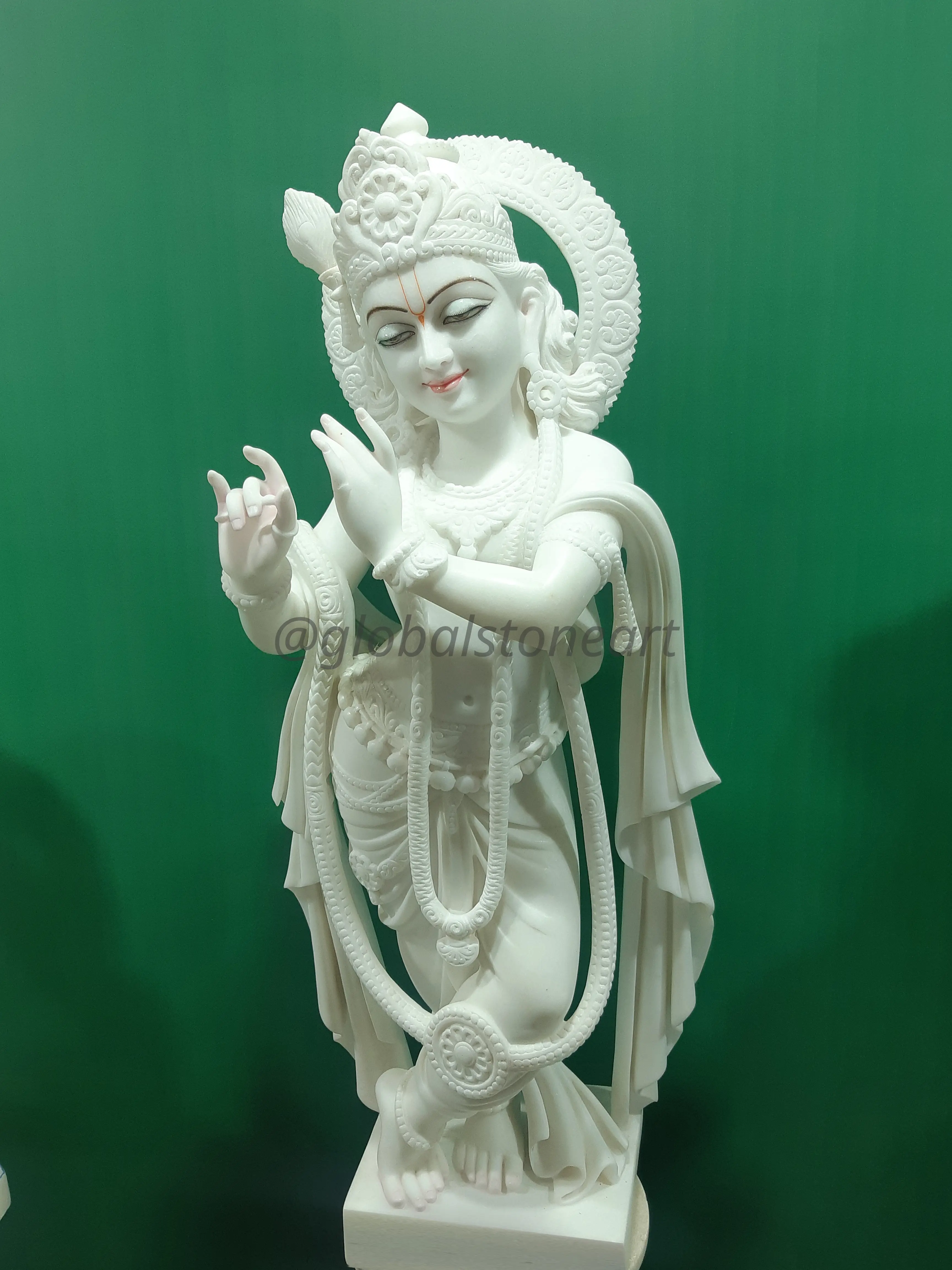White Marble Krishna Murti Playing Flute for Mandir