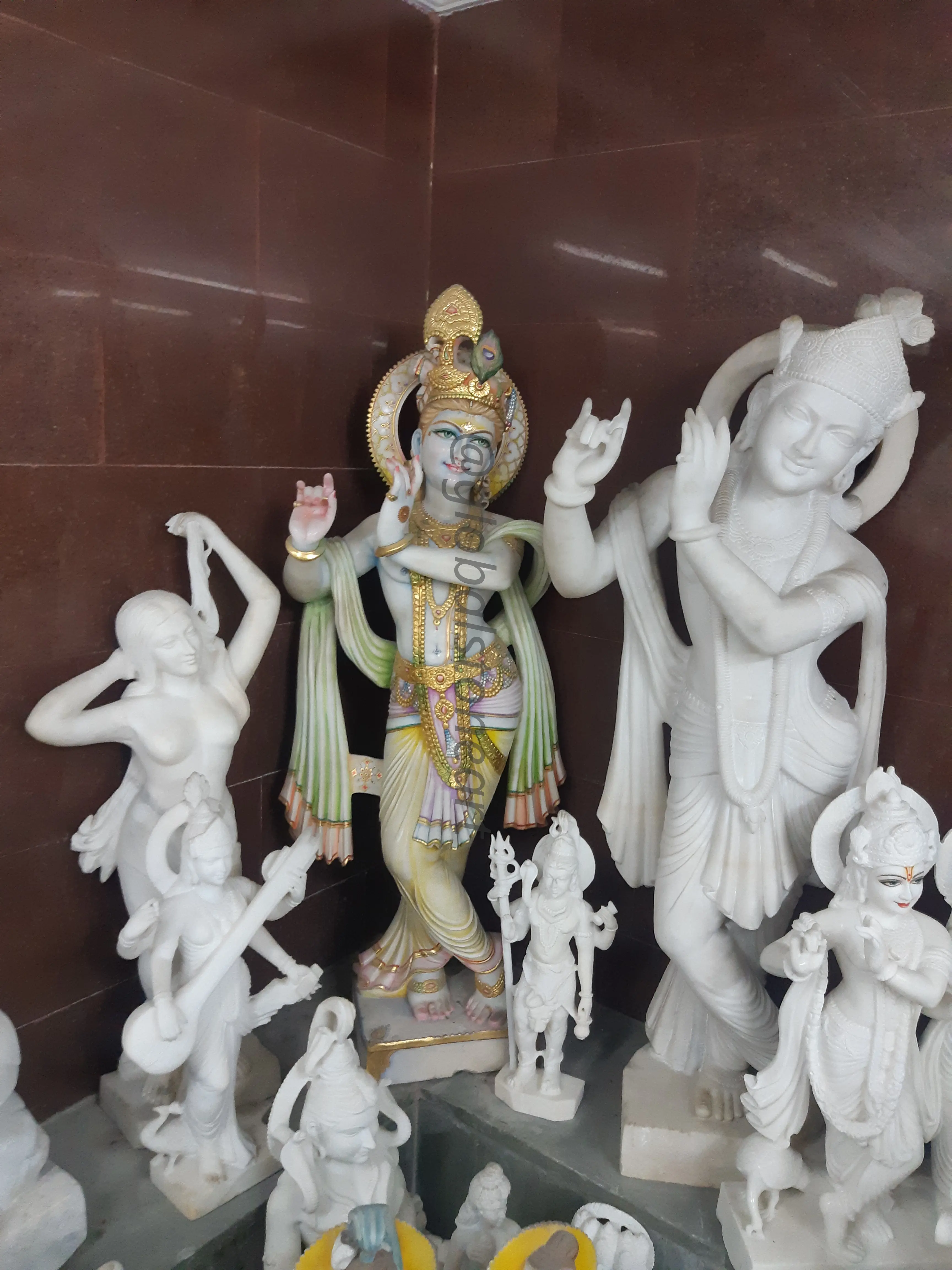 Blue Krishna Marble Murti Hand-Painted for Pooja Room