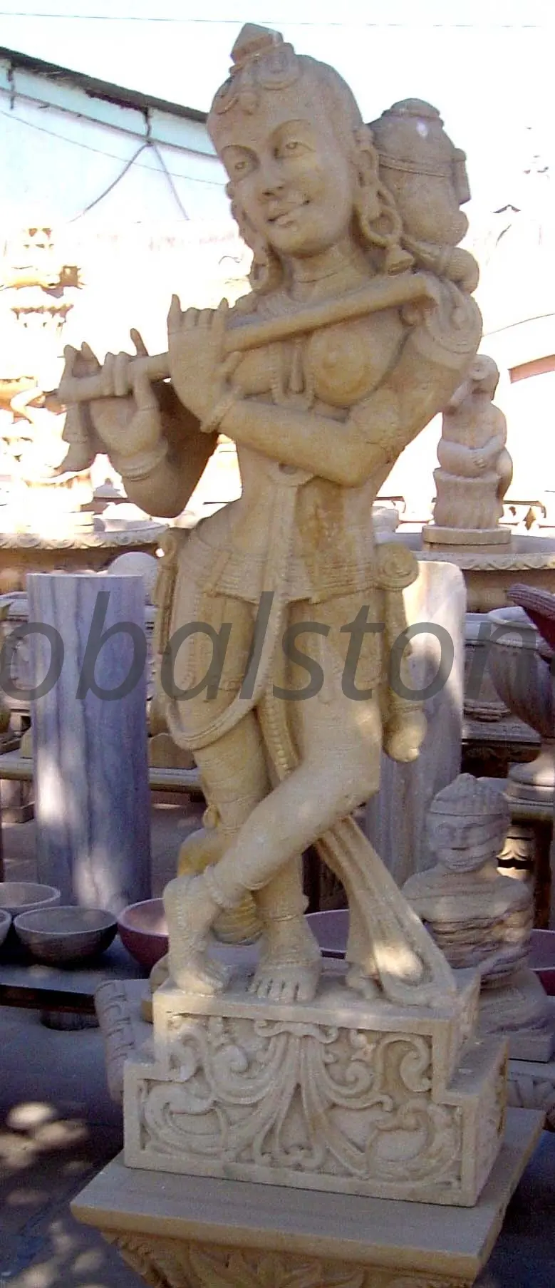 Carved Sandstone Krishna Murti for Garden & Lawn