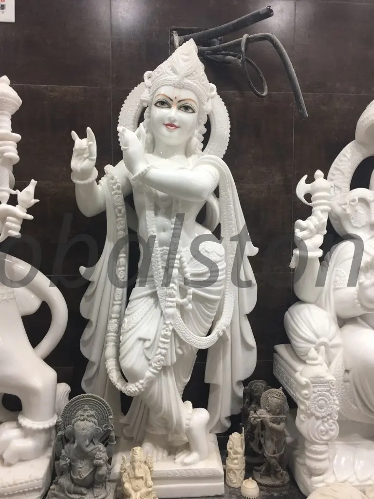 White Marble Standing Krishna Murti for Home Mandir
