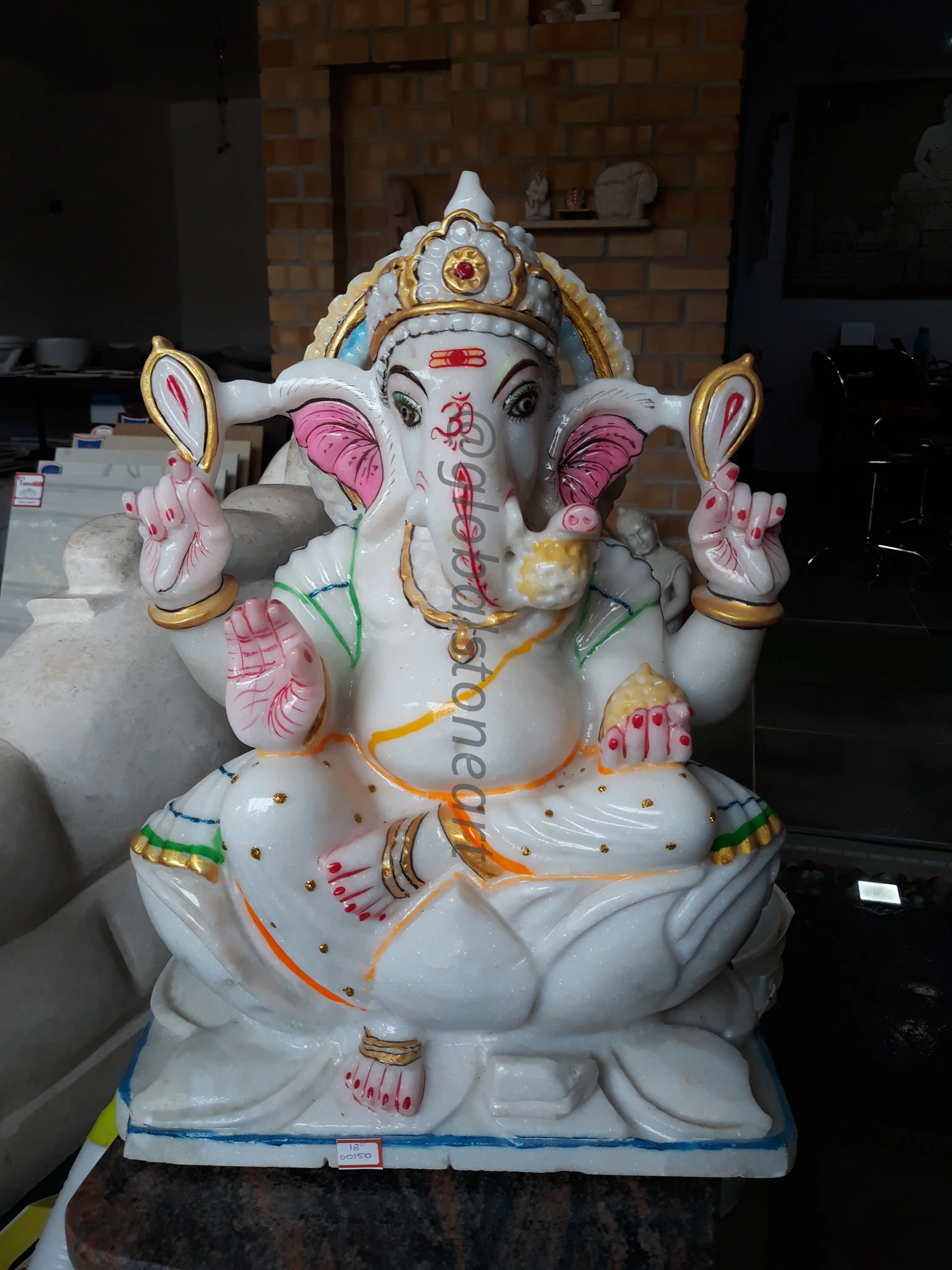 Hand-Painted White Marble Ganesha Murti for Pooja Room