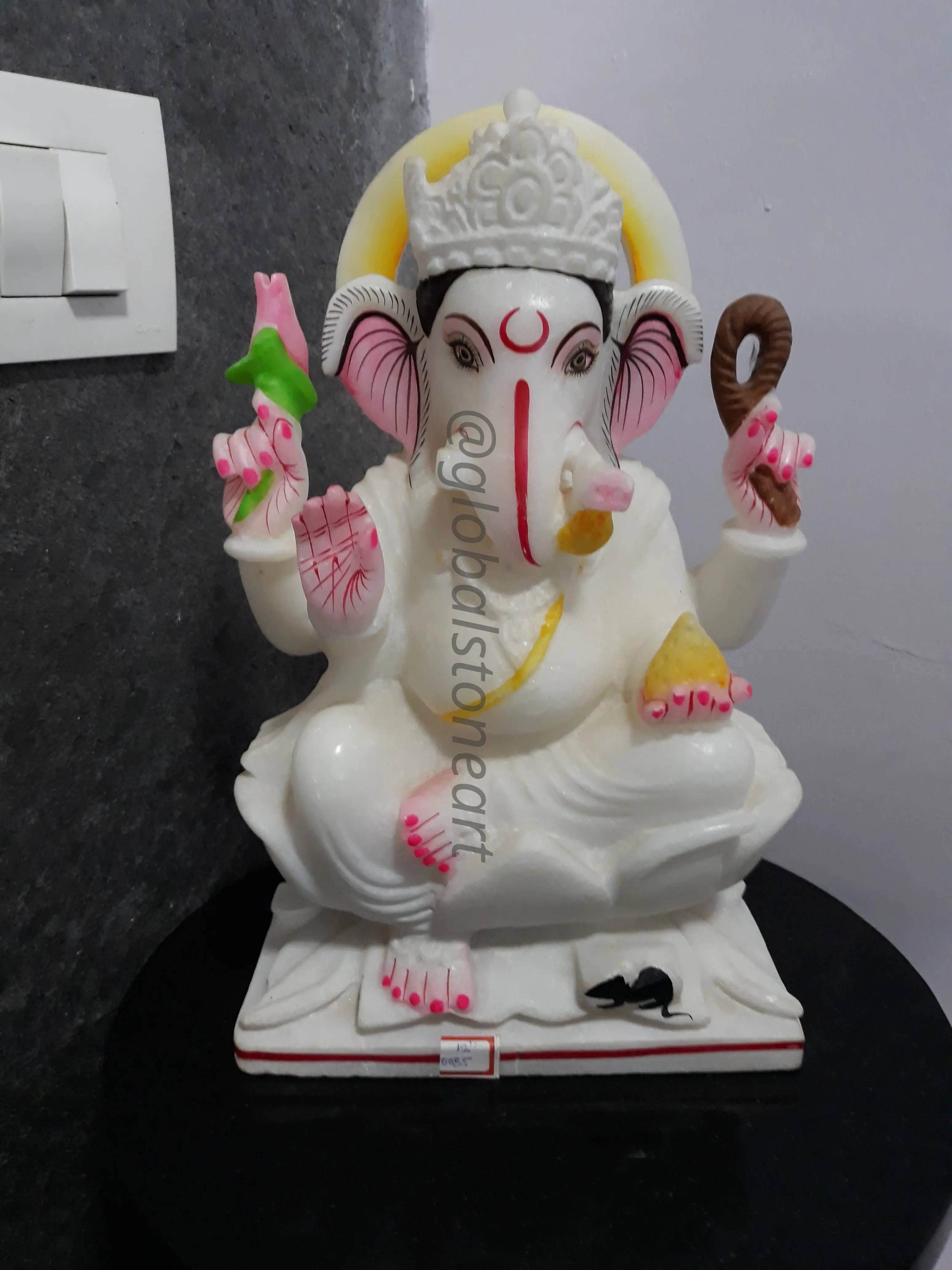 Colourful Marble Ganesha Murti Seated for Home Temple