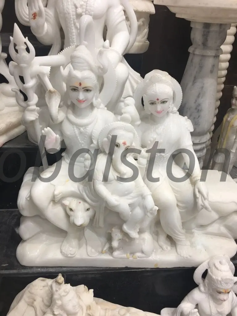 White Marble Shiva Family Murti with Nandi for Temple