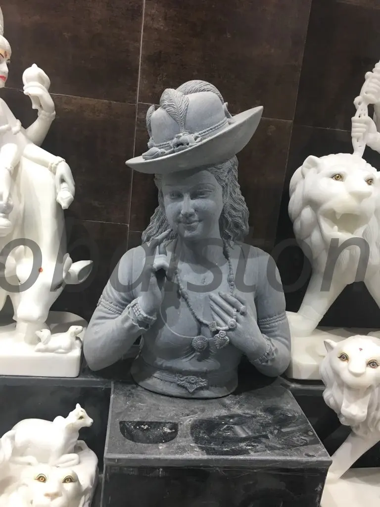 Grey Marble Portrait Bust Statue for Lobby & Decor