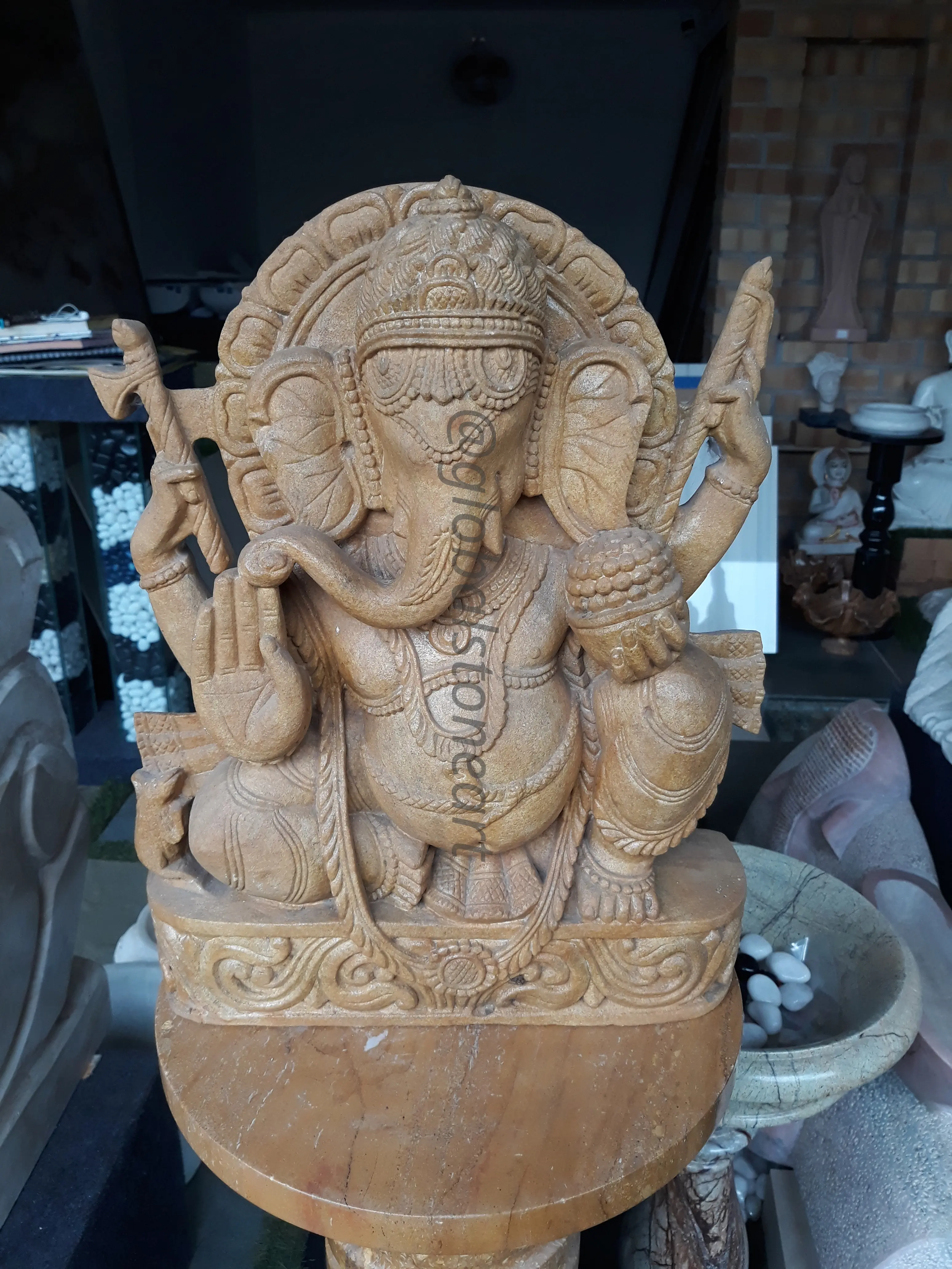 Carved Sandstone Standing Ganesha Murti for Garden