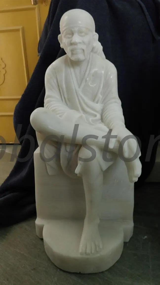 White Marble Shirdi Sai Baba Murti Seated for Pooja Room