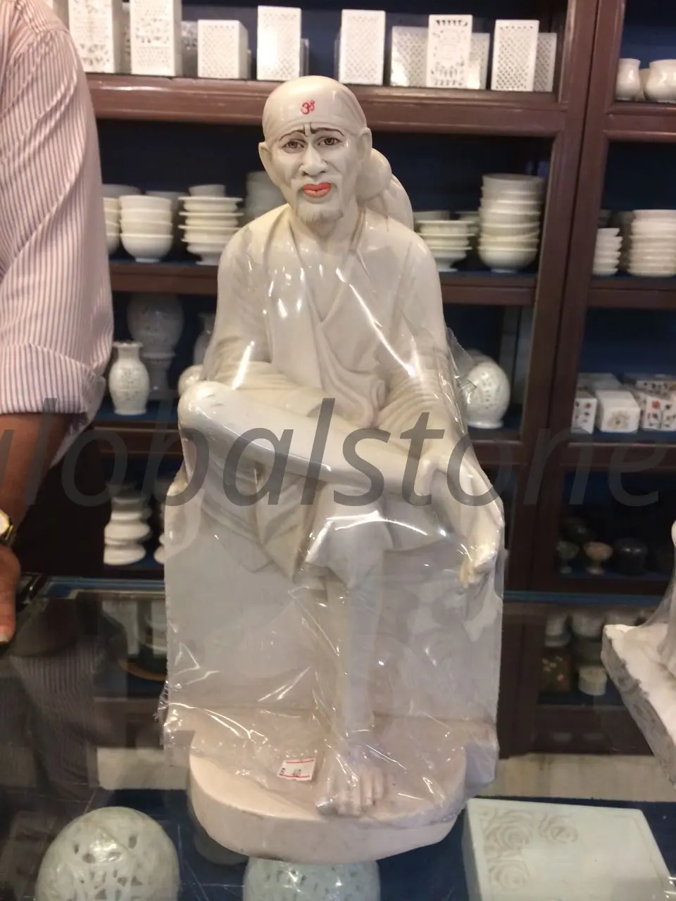 White Marble Sai Baba Murti Seated for Home Shrine