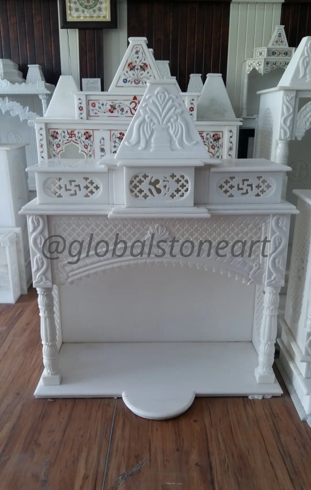 White Marble Temple with Pietra Dura Inlay & Swastik Motifs