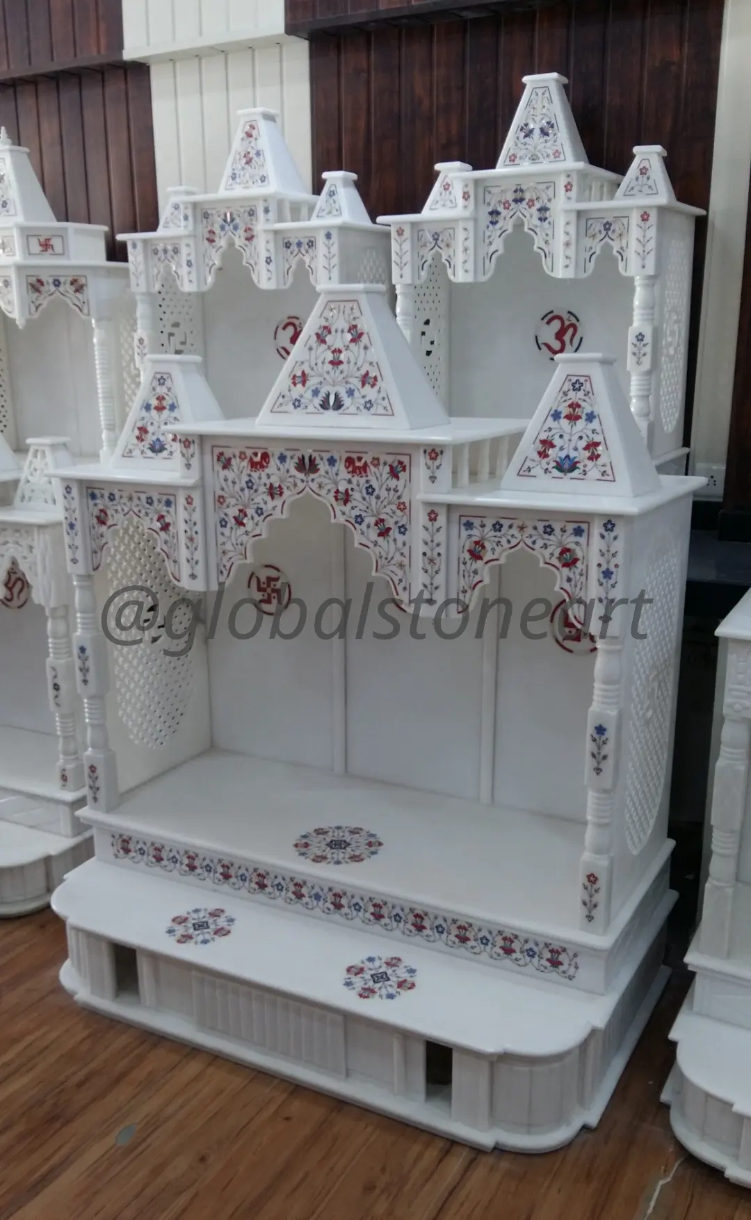 Large White Marble Multi-Spire Inlay Temple