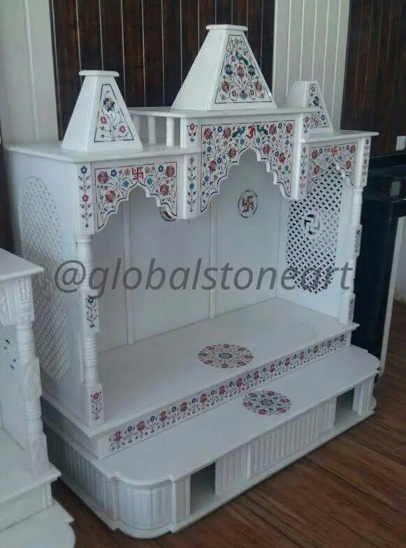 Small White Marble Temple with Inlay Spires