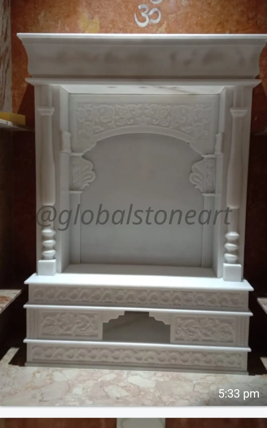 Plain White Marble Temple with Carved Arch