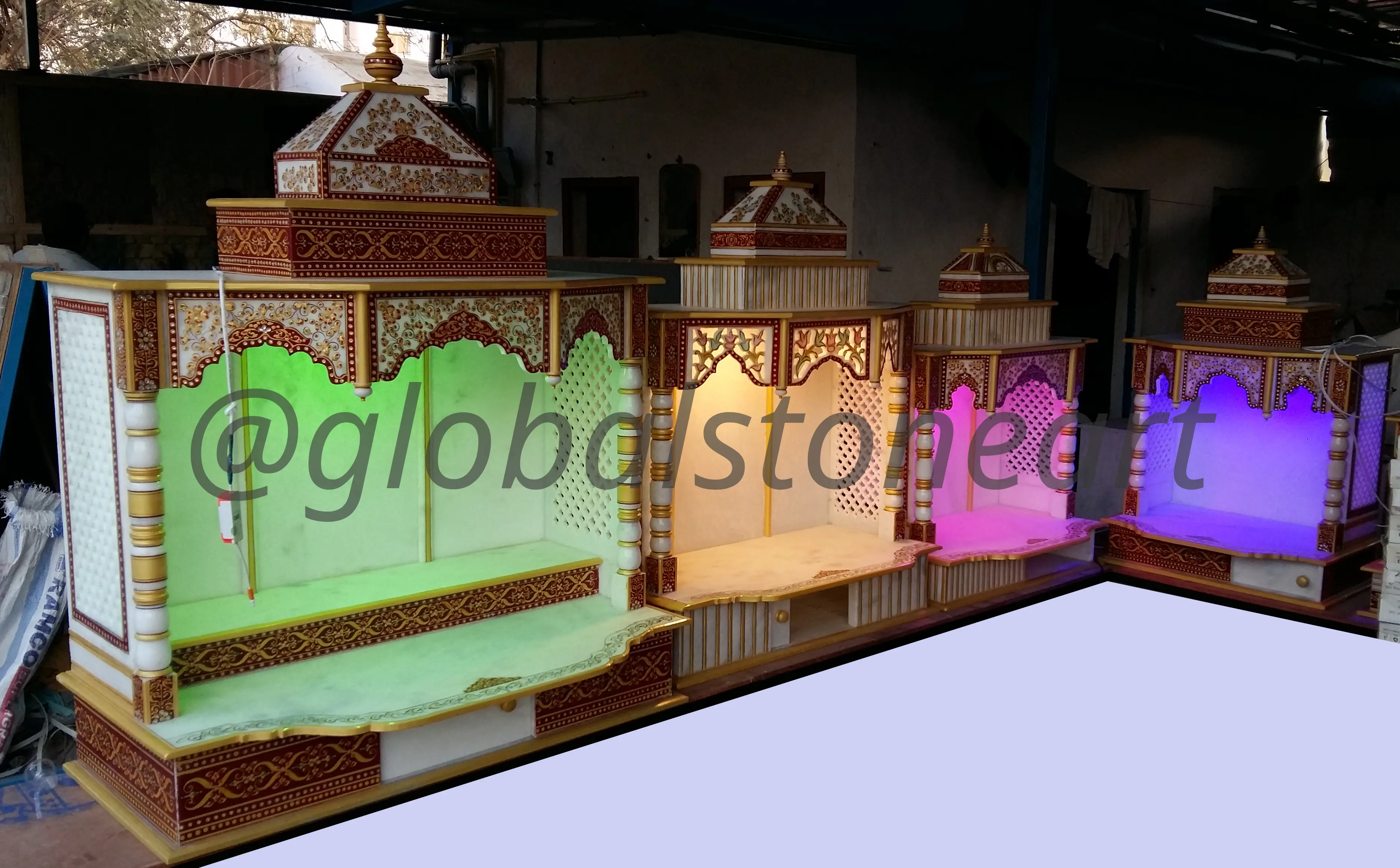 Illuminated Hand-Painted Marble Temples with LED Backlight