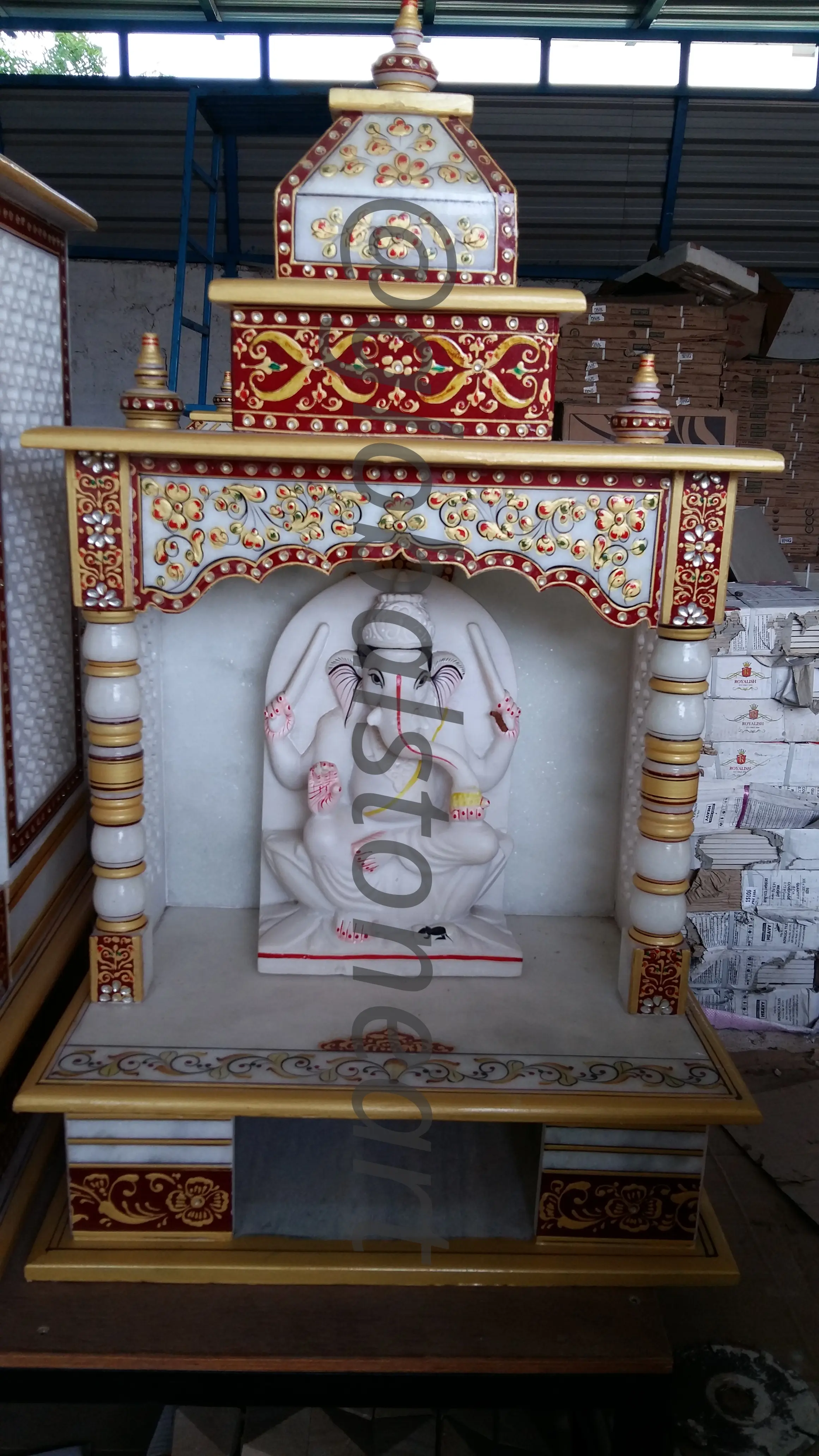 Tall Marble Temple with Shikhar Tower for Pooja Room