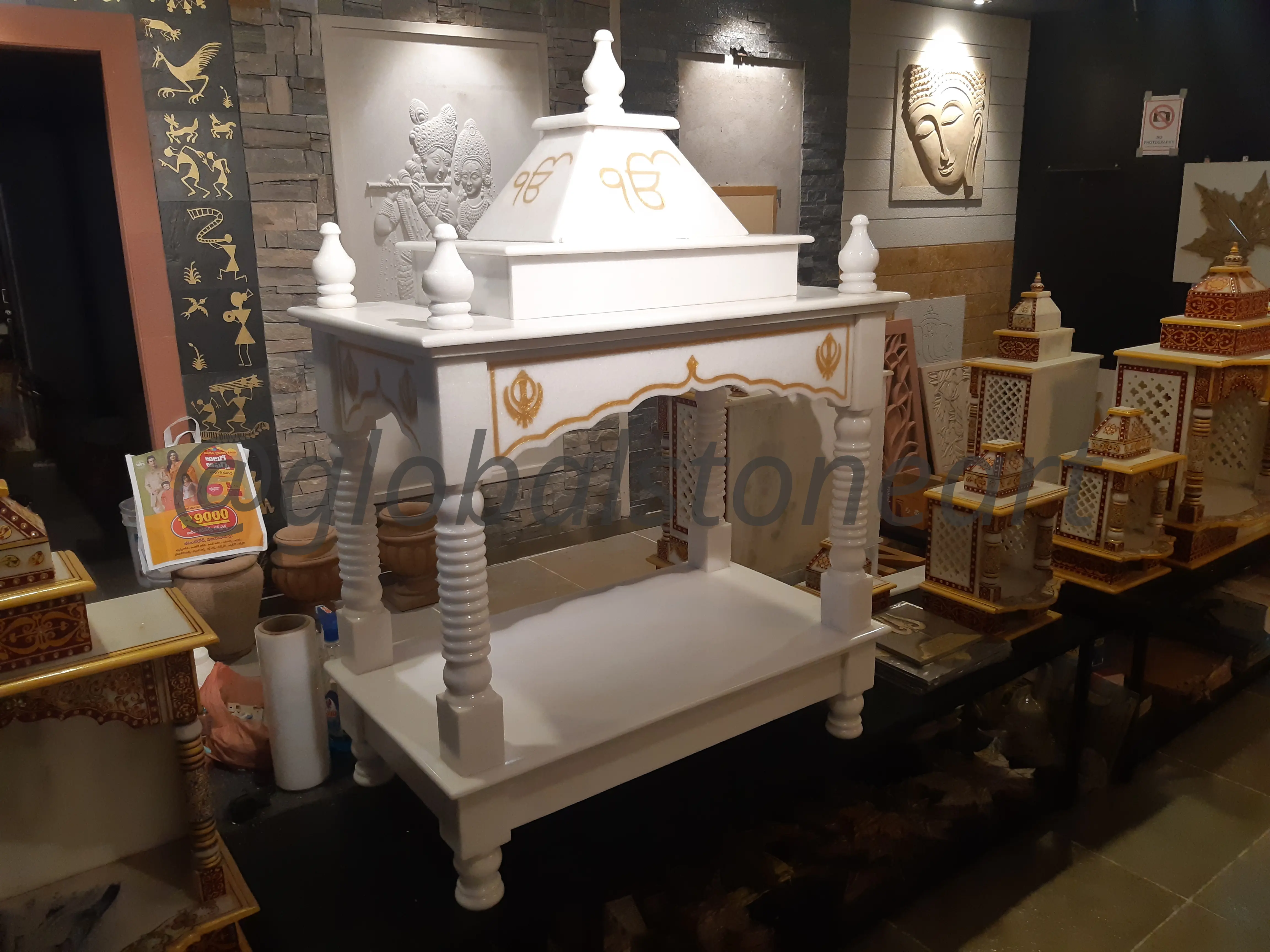 White Marble Temple with Gold Khanda (Gurudwara Style)