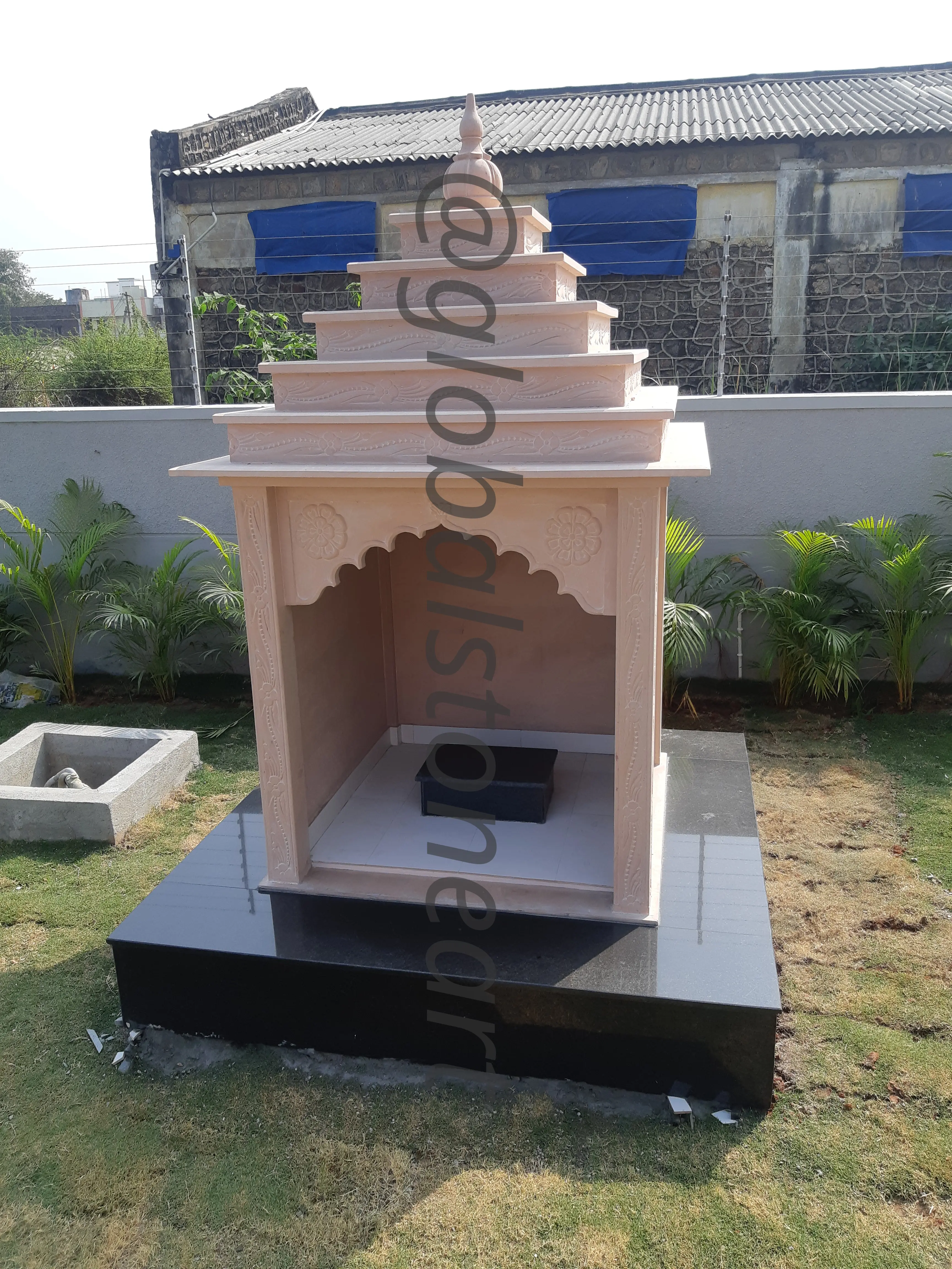 Pink Sandstone Garden Temple with Tiered Shikhar