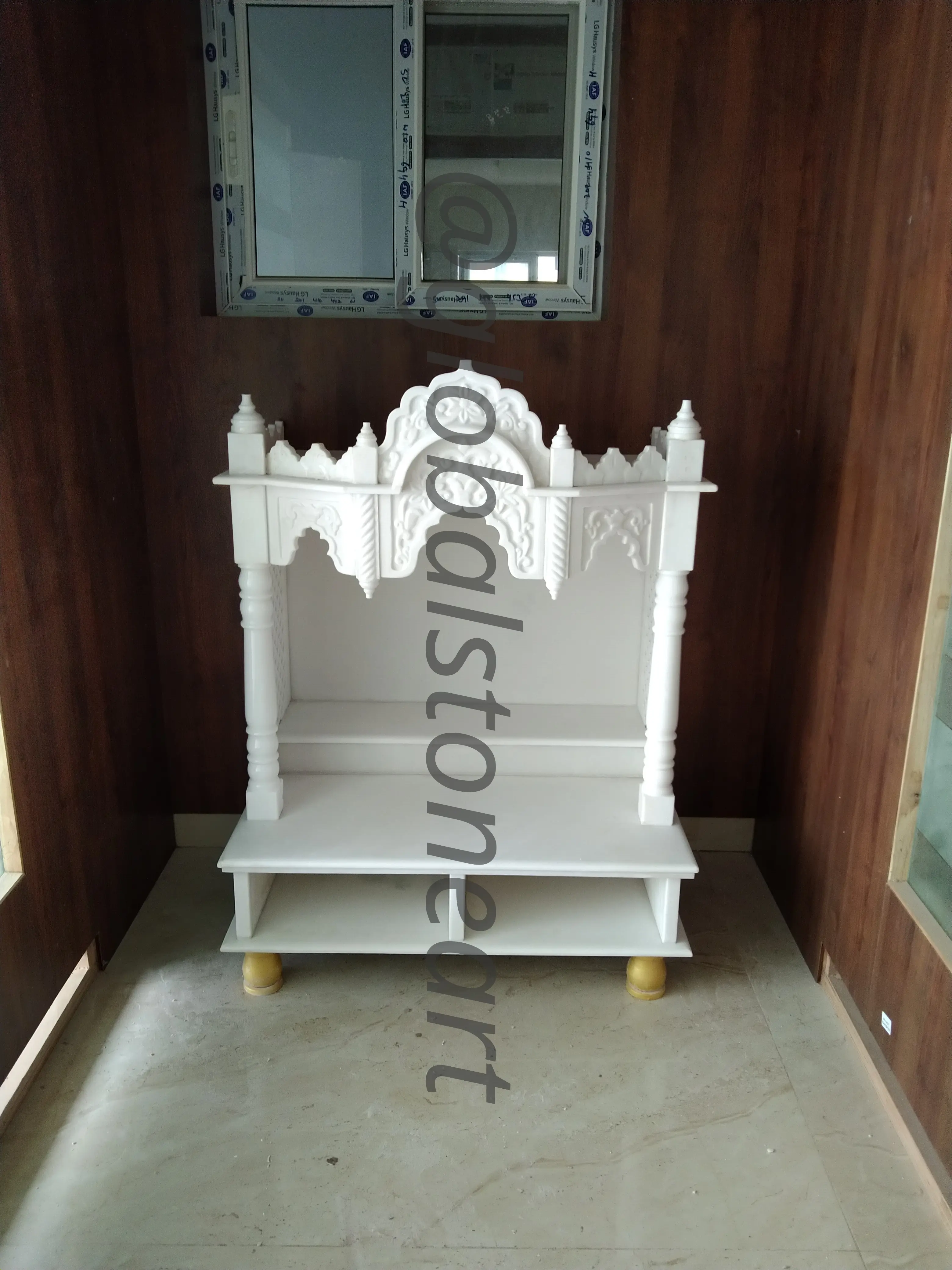 White Marble Temple with Carved Multi-Spire Crown