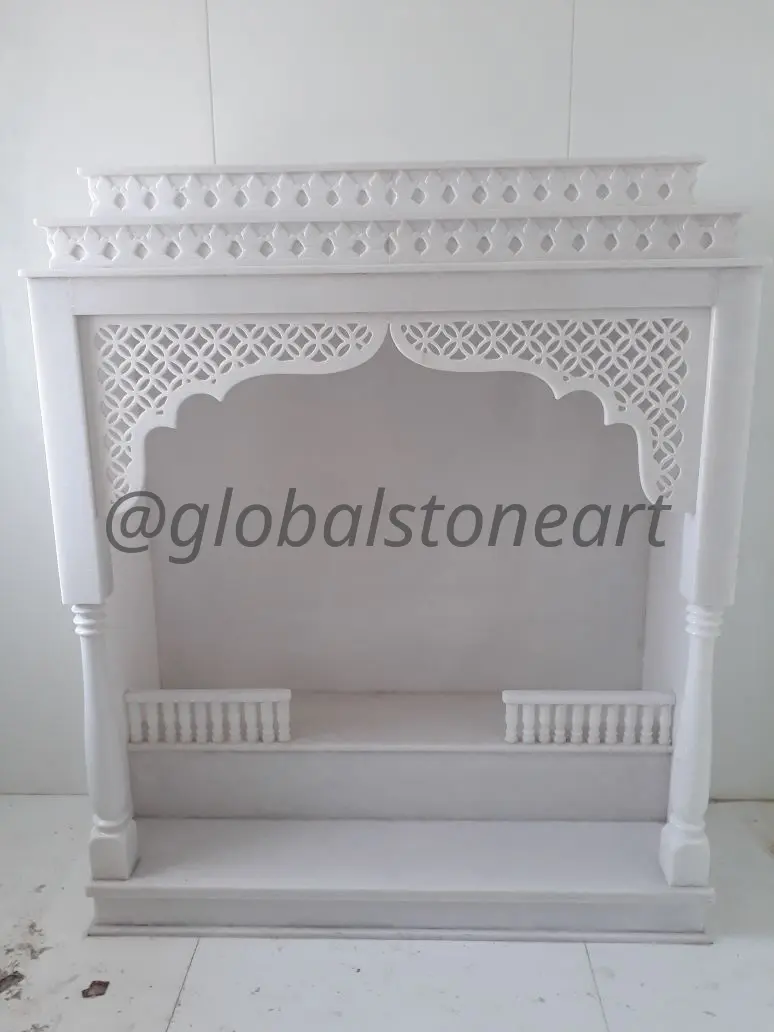 White Marble Temple with Jali Arch Canopy