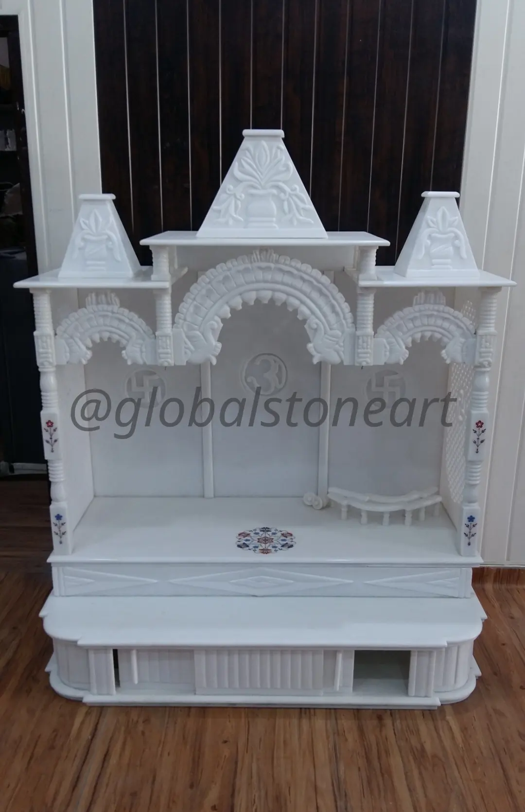 White Marble Temple with Multi-Arch Carved Facade