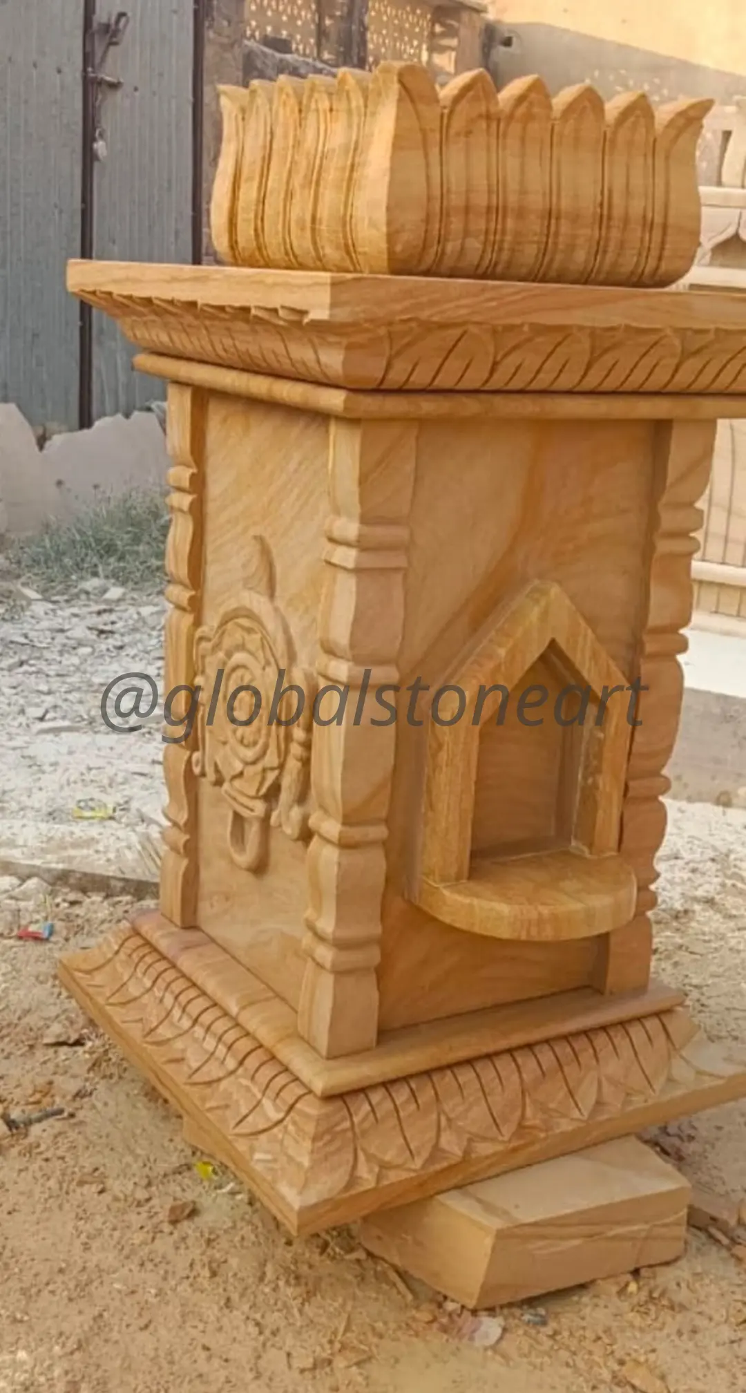 Golden Sandstone Tulsi Pota with Arched Temple Niche