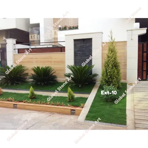 Garden Boundary Wall Cladding with Stone Waterfall Feature