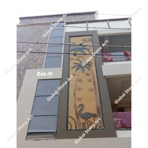 Palm-Tree & Crane Mural Stone Cladding Panel for Building Facade