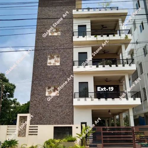 Dark Grey Stacked-Stone Facade Cladding Band for Building Elevation