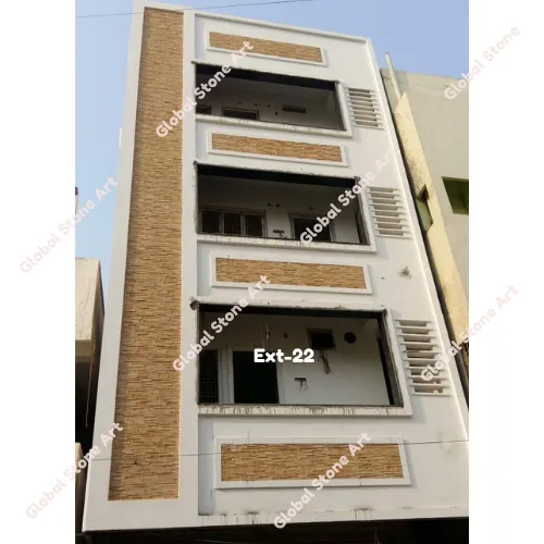 Cream Stone Facade Cladding with White Banding for Building Elevation