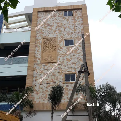 Exterior Building Facade Stone Cladding with Tree-of-Life Feature Panel