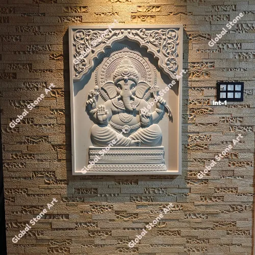 Ganesha Relief Stone Wall Cladding Panel for Pooja & Entrance Walls