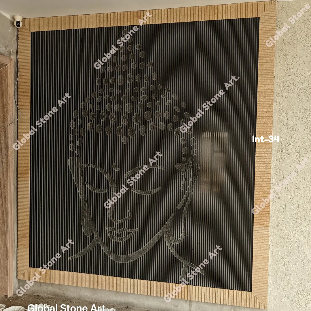 Buddha Face Fluted Stone Wall Cladding Panel for Living Room