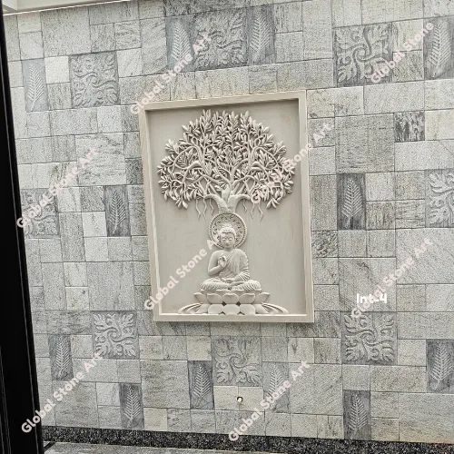 Buddha Under Tree-of-Life Relief Stone Wall Cladding Panel