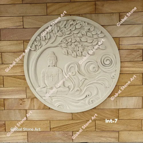 Round Buddha & Tree-of-Life Relief Stone Medallion Wall Cladding