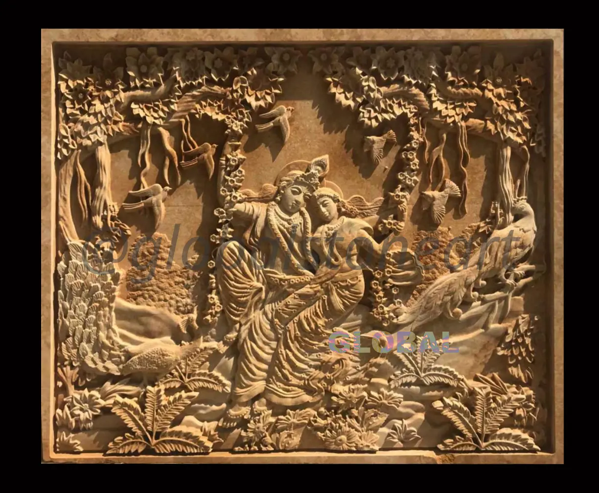 Radha Krishna Dancing Forest Sandstone Wall Mural
