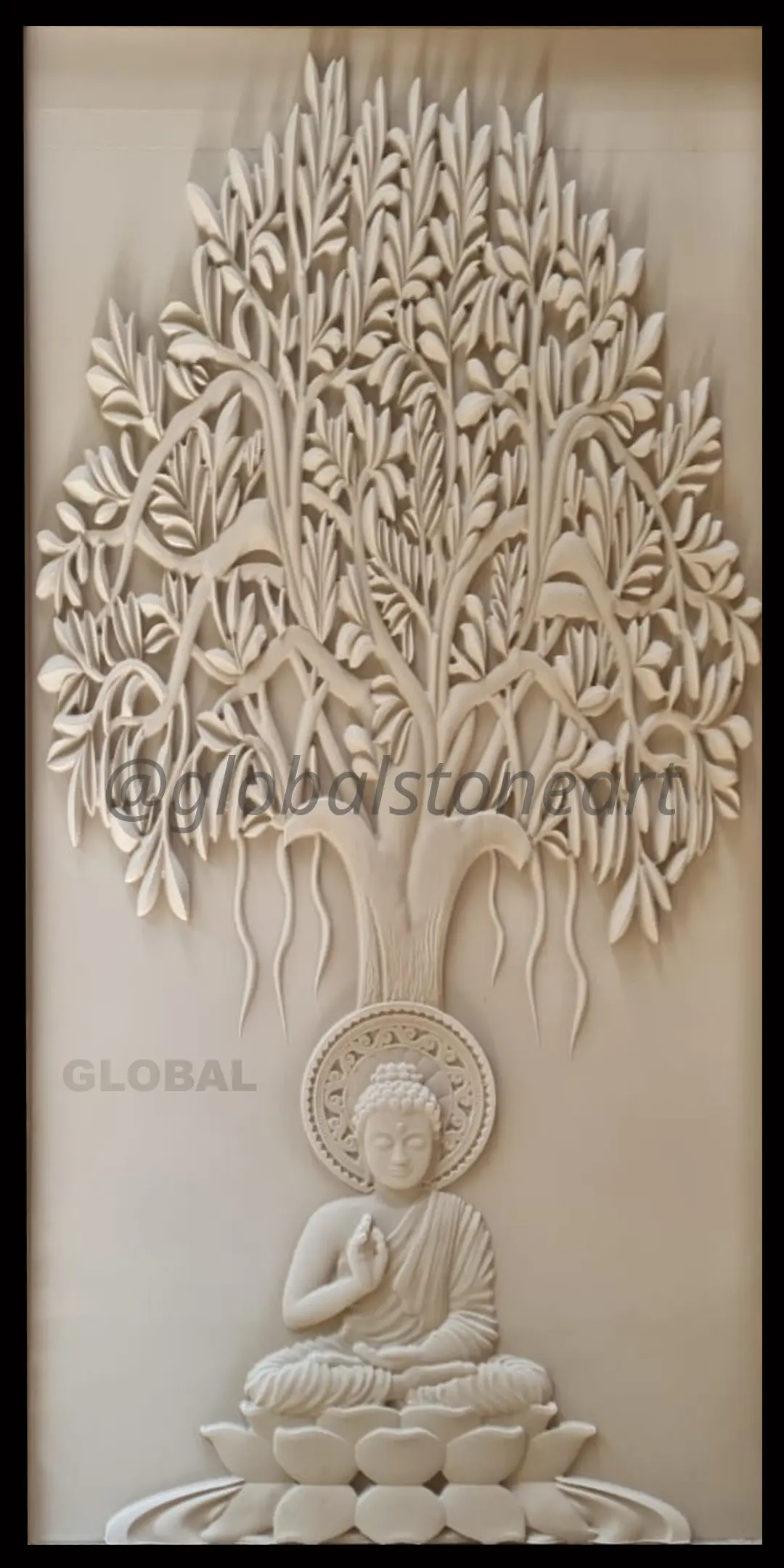 Buddha Under Bodhi Tree Tall White Stone Wall Mural