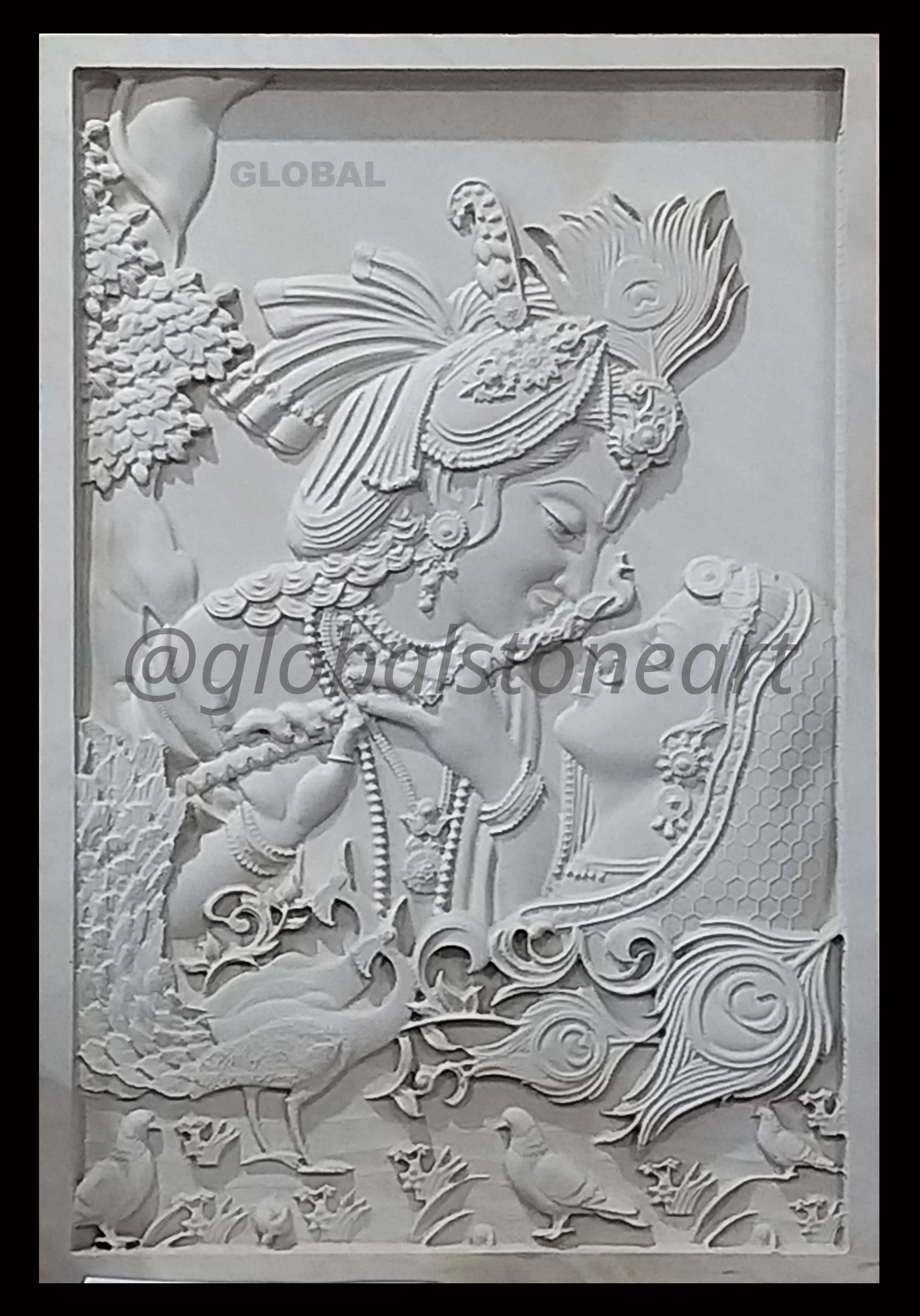 Radha Krishna Close Faces White Stone Wall Mural
