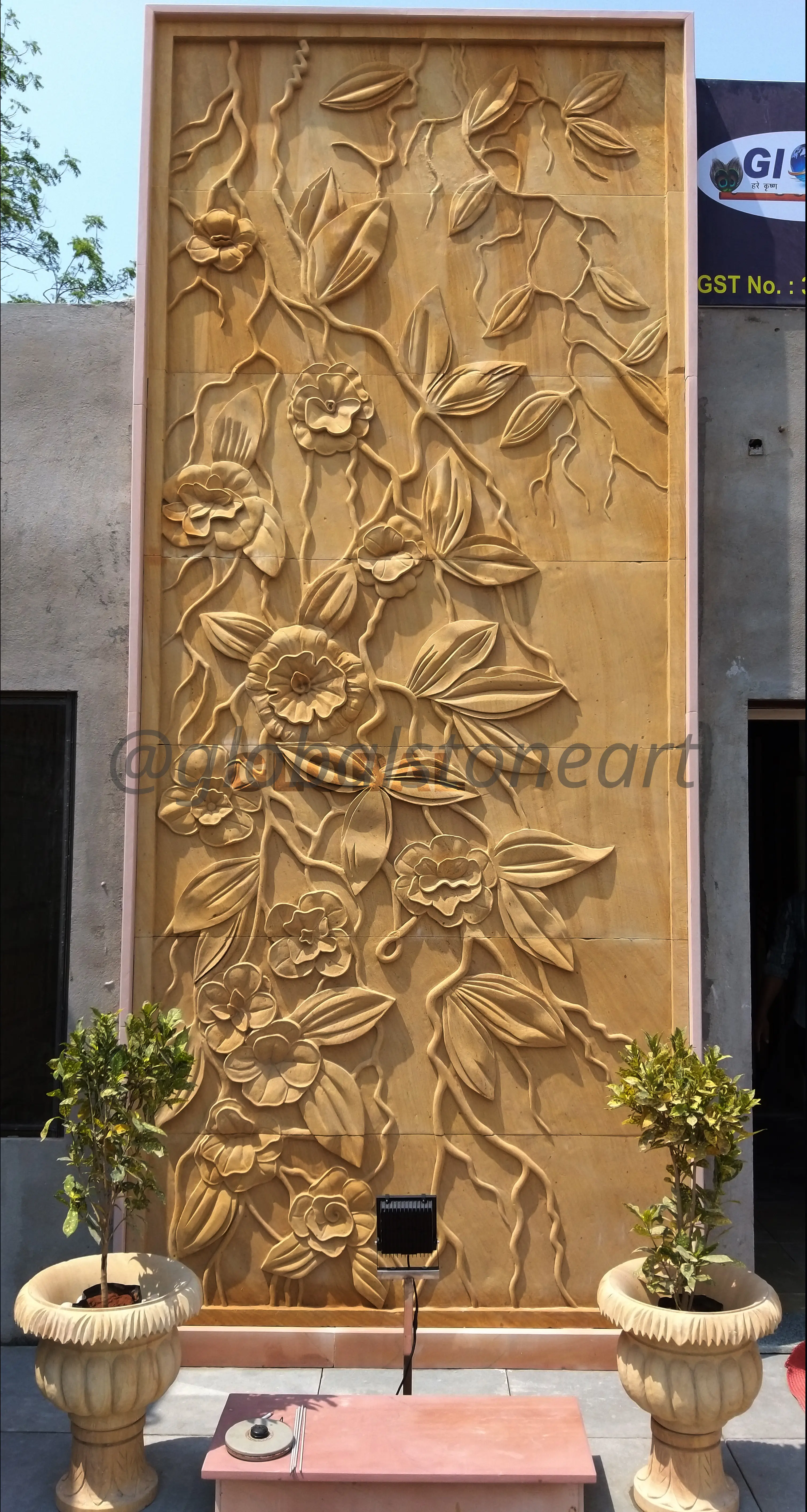 Large Floral Sandstone Wall Mural for Entrance & Garden