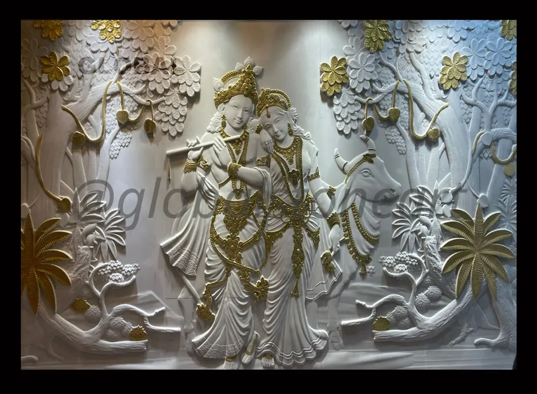 Radha Krishna with Gold Accent Stone Wall Mural