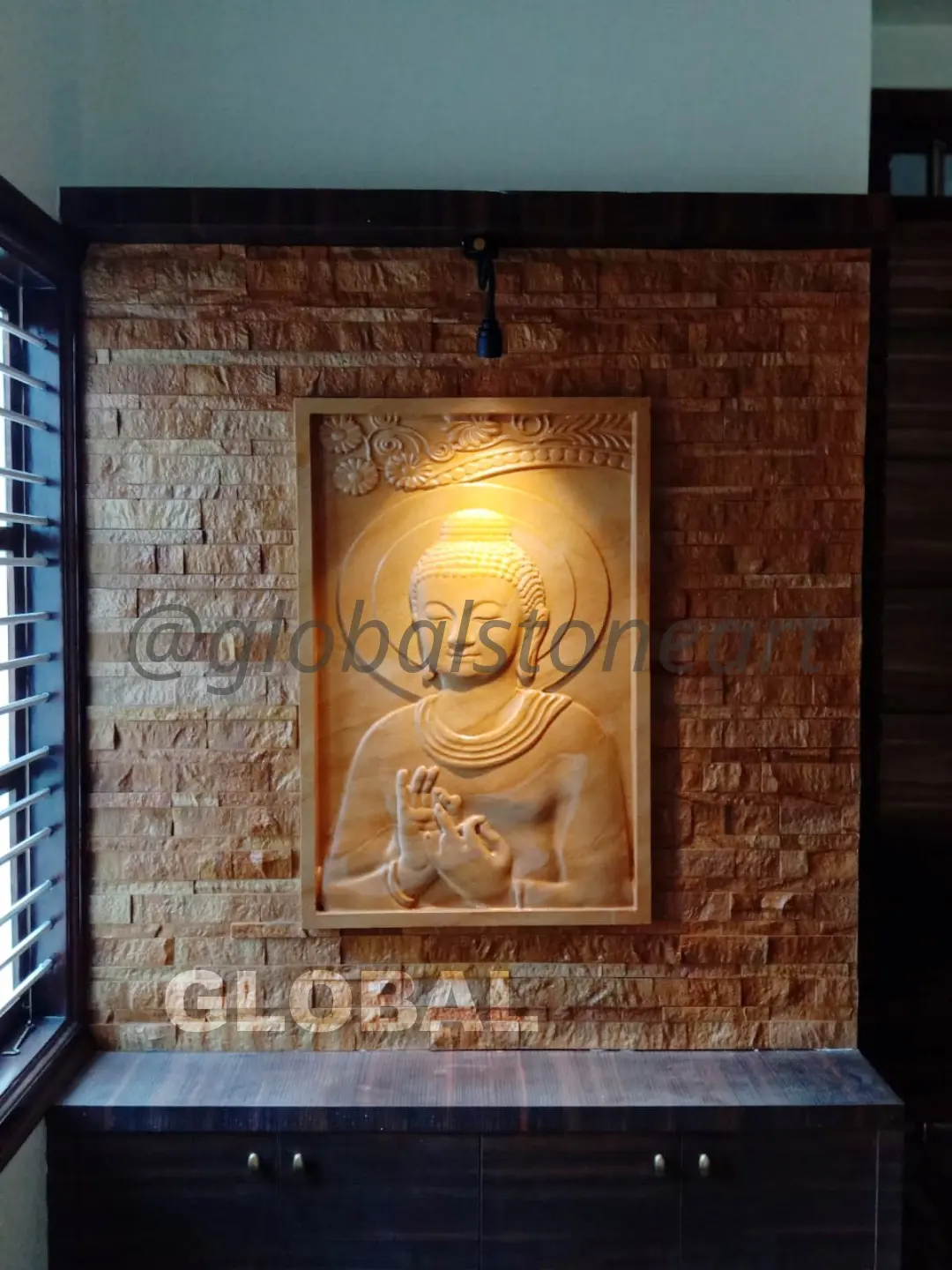 Buddha with Flute Sandstone Wall Mural for Living Room