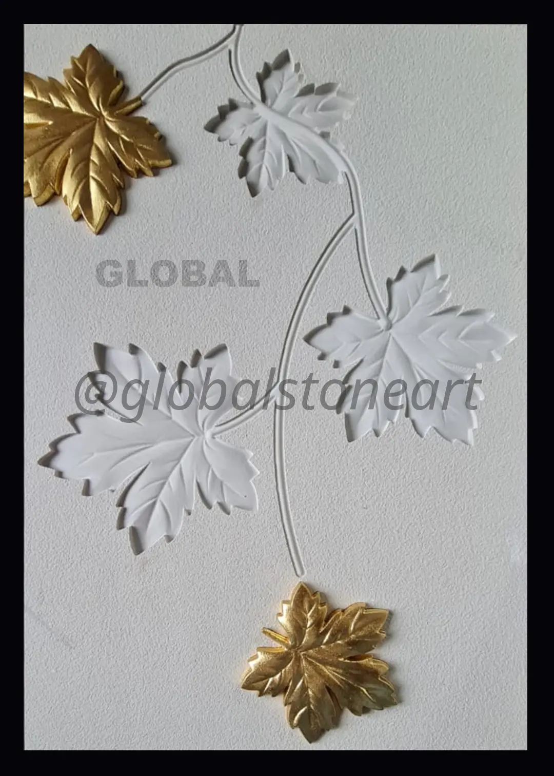 Maple & Grape Leaf Vine Gold White Stone Wall Mural