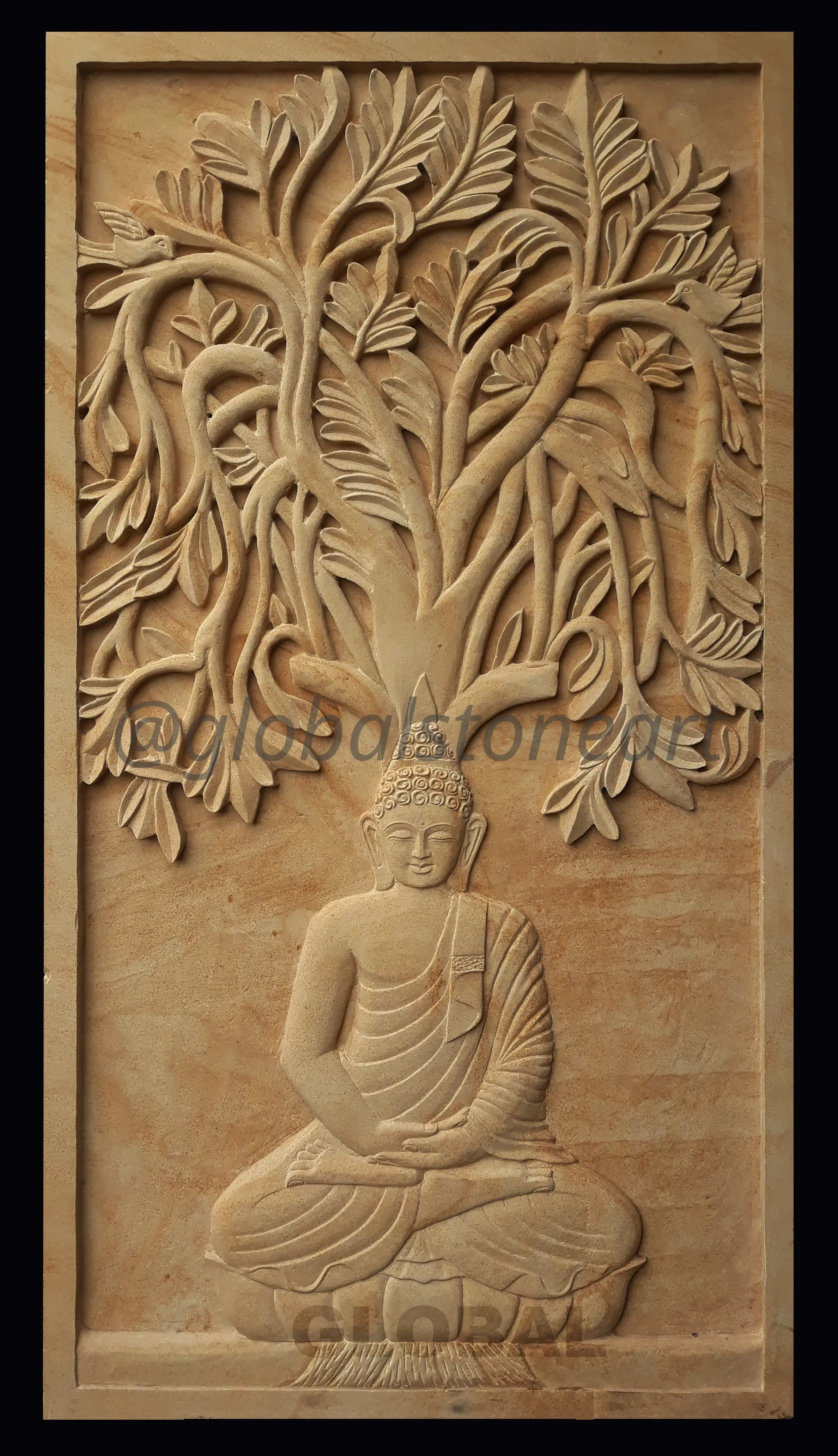Buddha Under Tree Tall Sandstone Wall Mural