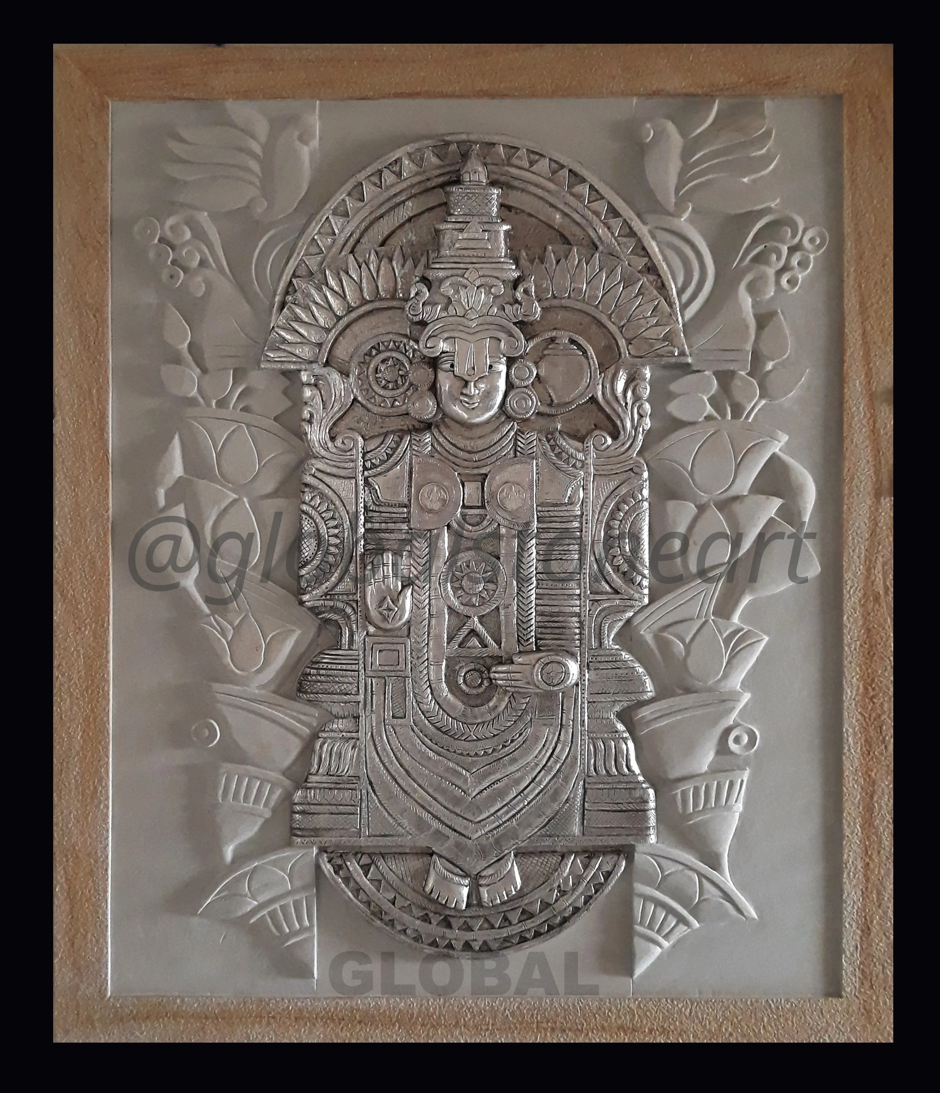 Tirupati Balaji Framed Silver-White Stone Wall Mural