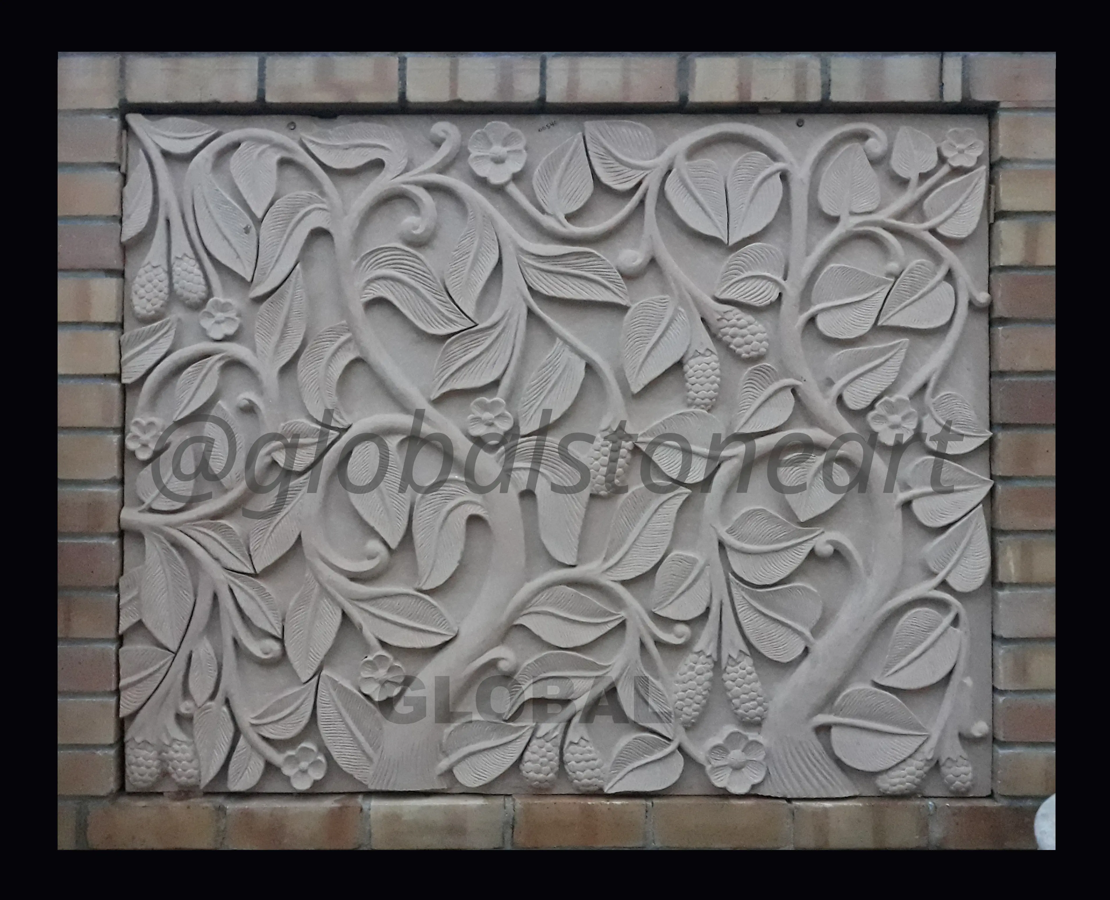 Floral Vine & Fruit Sandstone Wall Mural for Garden