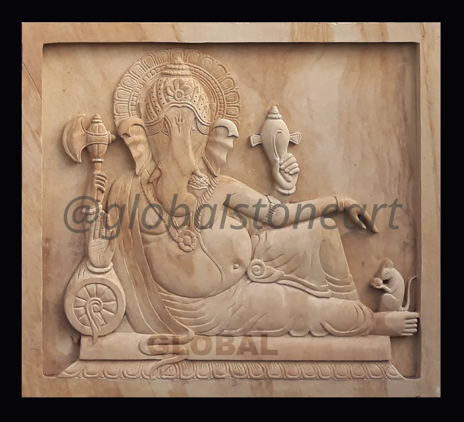 Reclining Ganesha Sandstone Wall Mural Panel