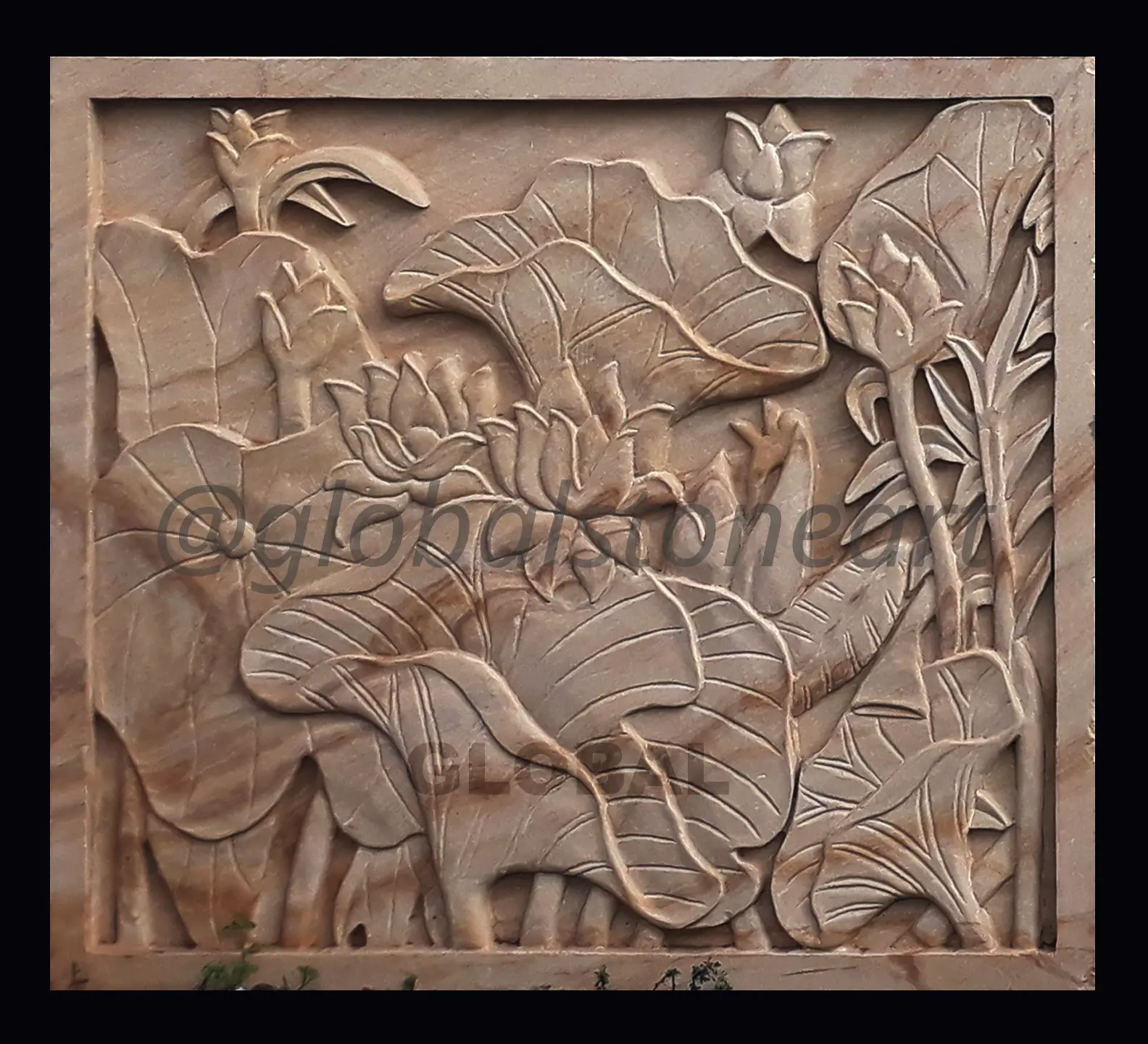 Lotus Pond Sandstone Wall Mural Panel