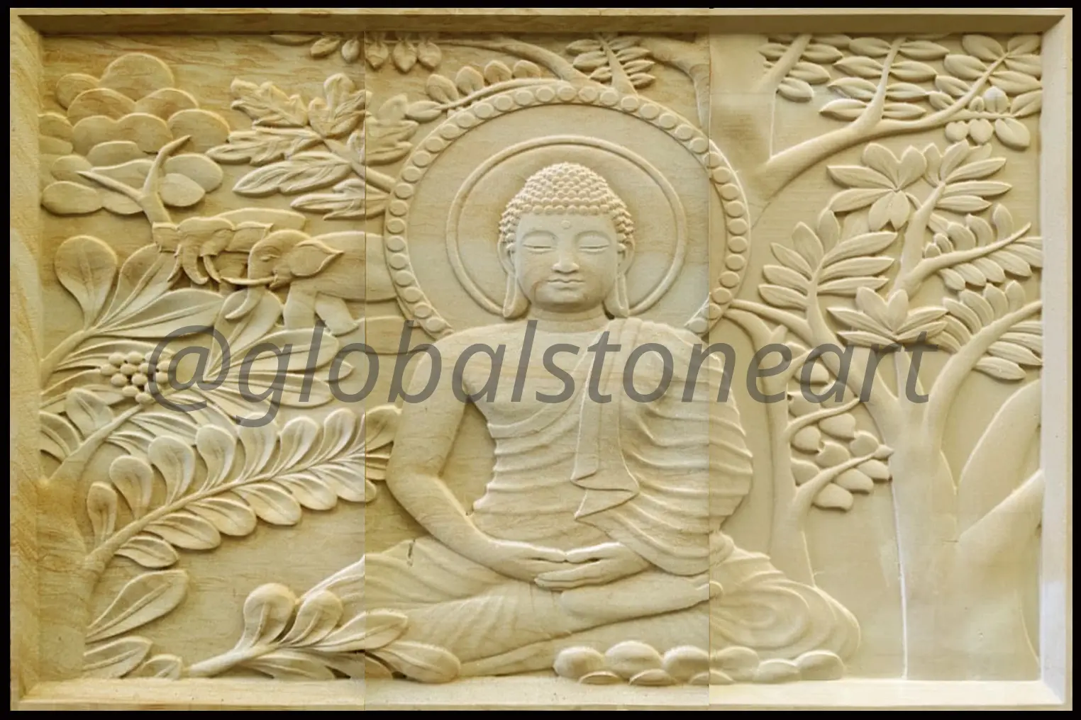 Buddha Meditation Wide Sandstone Wall Mural