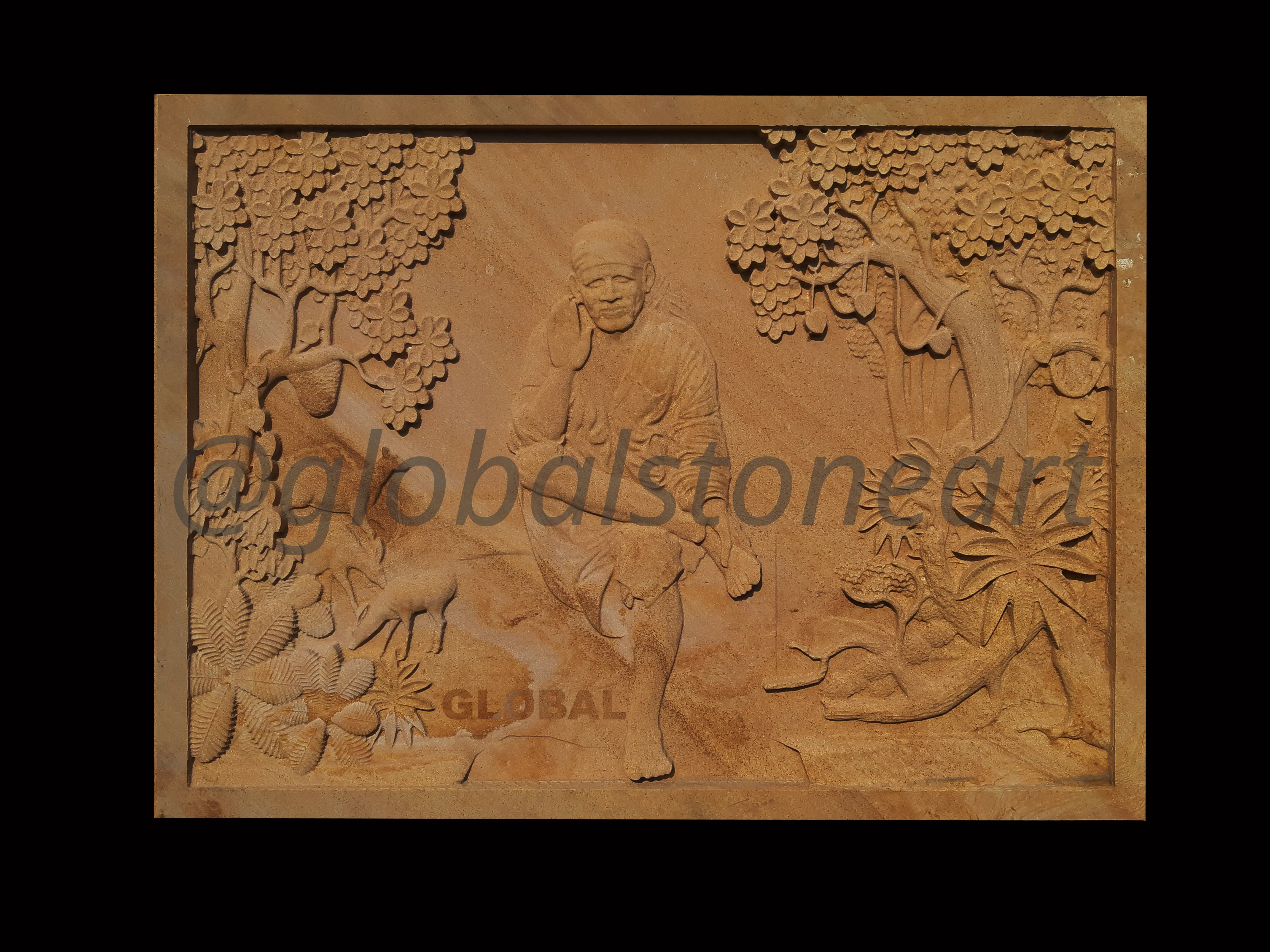 Sai Baba Sandstone Wall Mural Panel for Pooja Room