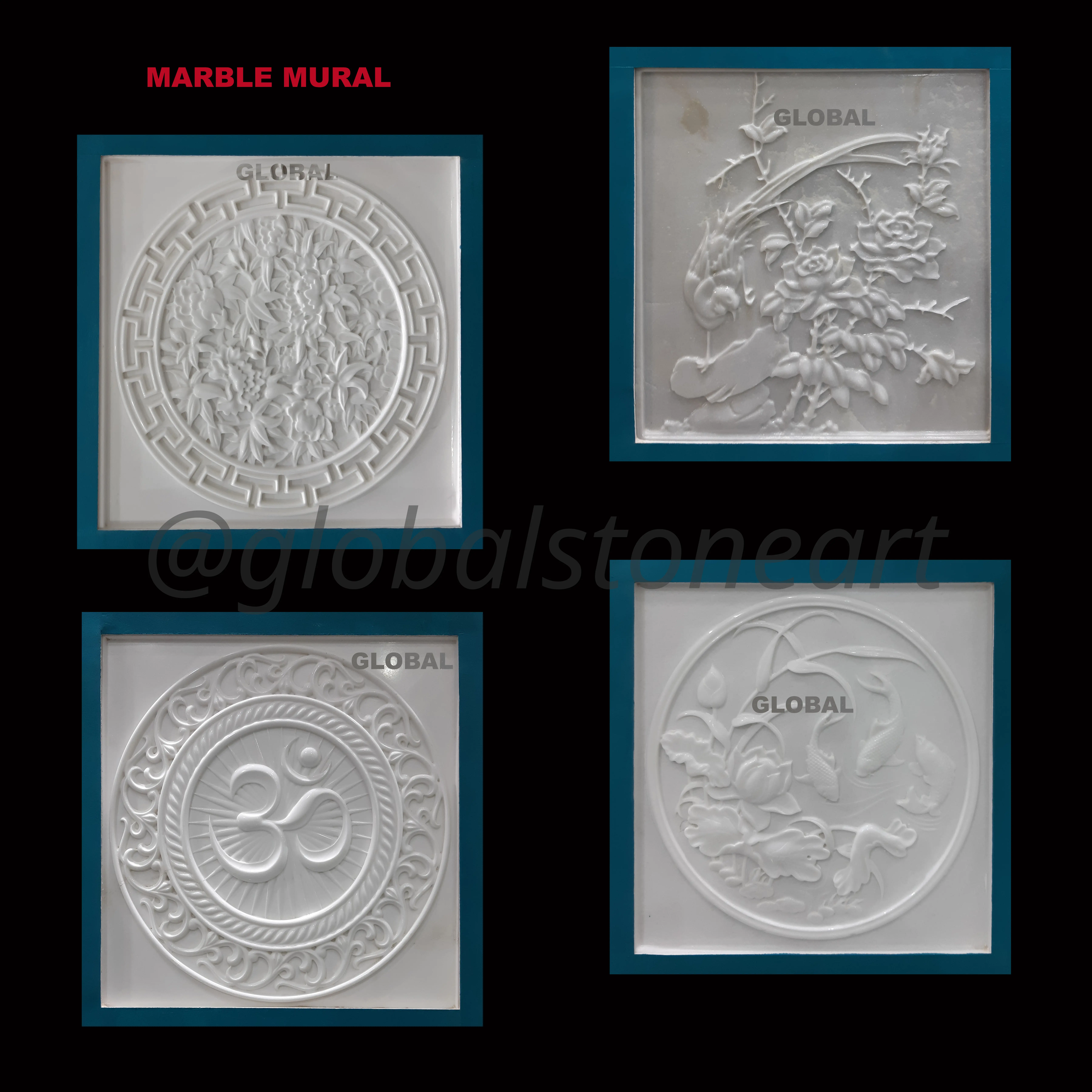 Marble Mural Set - Floral, Om, Bird & Fish Panels