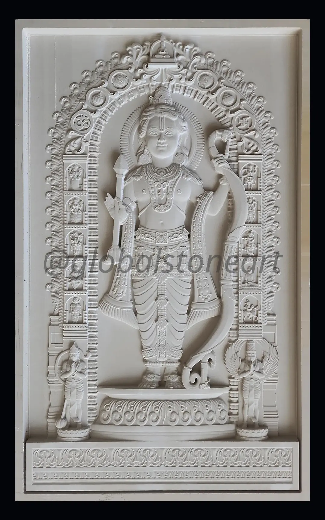 Standing Ram Lalla White Marble Wall Mural Arch