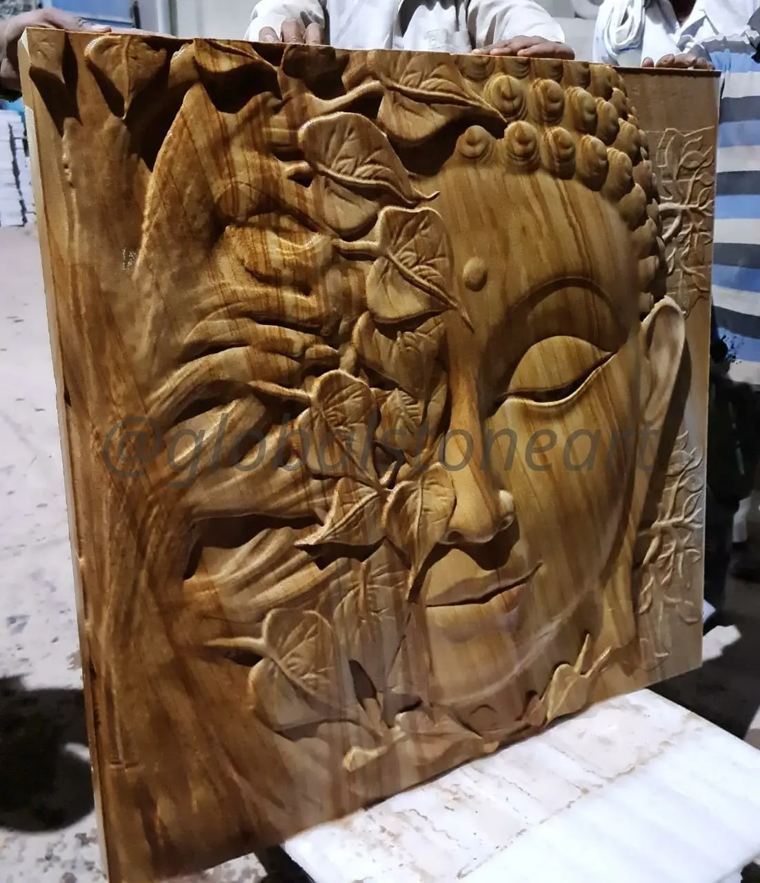 Buddha Face Wood-Grain Stone Wall Mural Panel