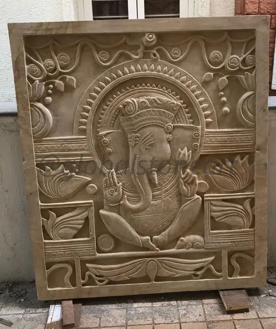 Ganesha Rustic Sandstone Wall Mural Panel